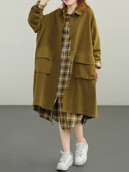 Urban Solid Color Long Sleeves Lapel Trench Coats