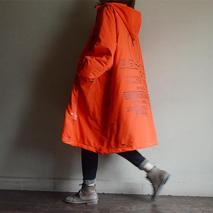 Cartoon Print Hoodies Loose Women Coat