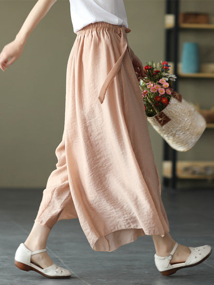 Casual Solid Color Split-Joint Wide Leg Capri-Pants