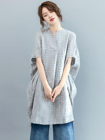 Loose Batwing Plaid Dress