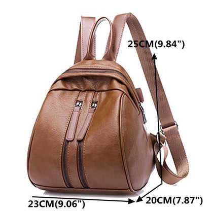 Women PU Leather Multi-pocket Backpack Solid Shoulder Bag