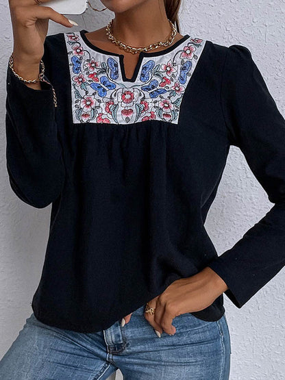 Original Split-Joint Long Sleeve Ethnic Printed T-Shirts Tops