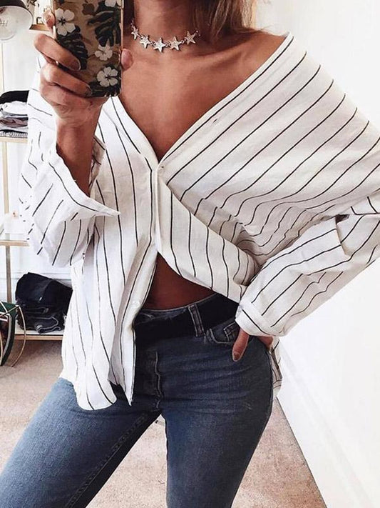 Cropped Striped Sexy Fashion Shirt Top