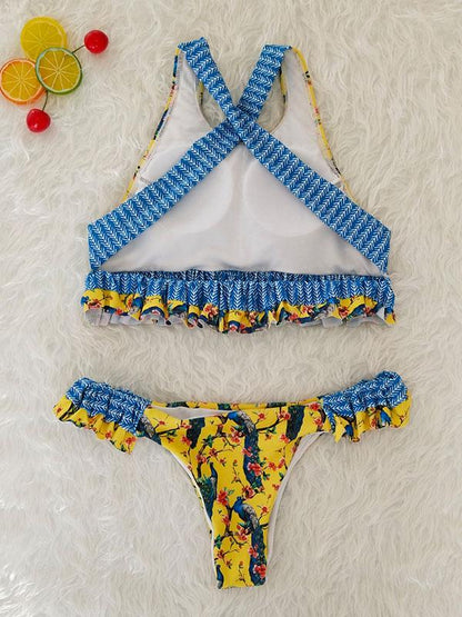 Floral Print Halter-neck Bikinis Swimwear