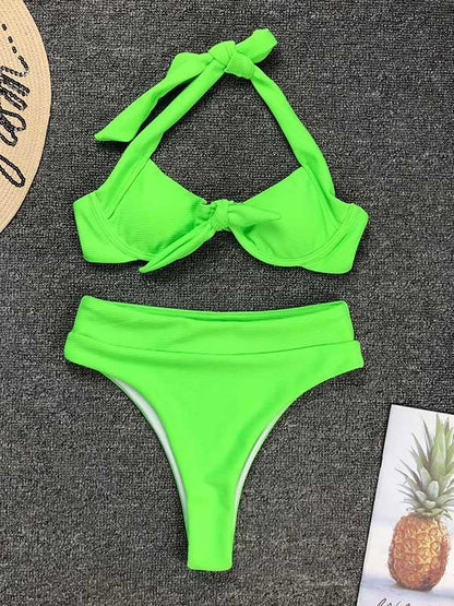 Neon Ribbed Underwired Bikini Swimsuit