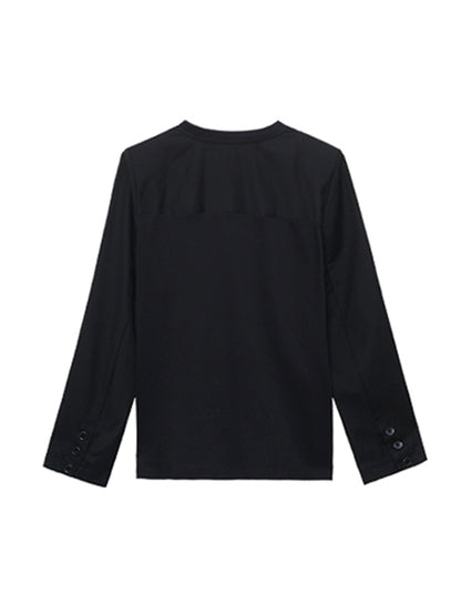 Cool Solid Color Split-Joint With Chain Round-Neck Long Sleeves T-Shirt