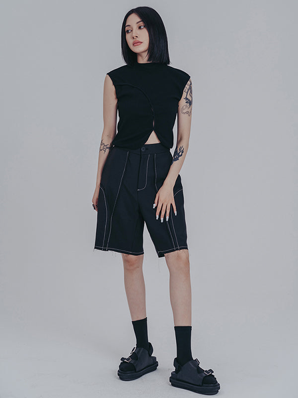 Simple Loose Contrast Color Striped Shorts