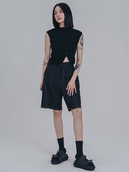 Simple Loose Contrast Color Striped Shorts