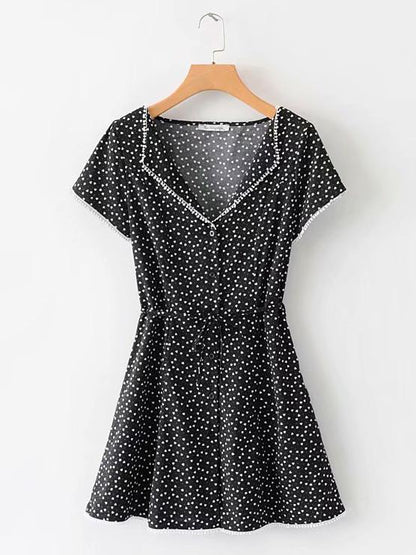 Sexy Lapel Polka-Dot Mini Dress