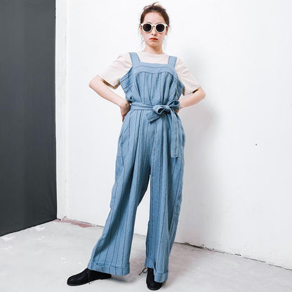 Casual Striped Adjustable Strap Loose Jumpsuit