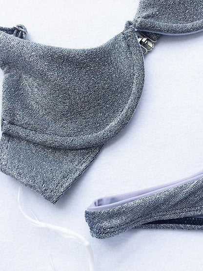 Balconette Lace-up Iridescent Bikini Set