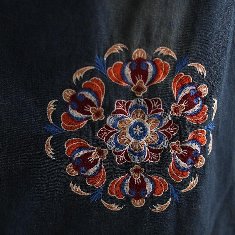 Denim Floral Embroidery A-Line Women Skirt