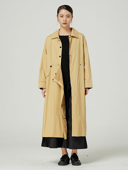 Stylish Buttoned Asymmetric Lapel Loose Long Sleeves Outerwear