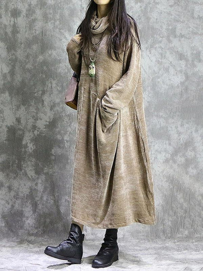 Loose Vintage Split-joint With-pockets Long Dress