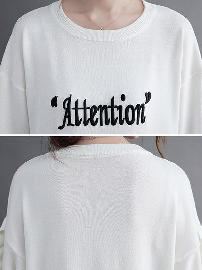Simple Solid Color Letter Print Embroidered Sweatshirt Top