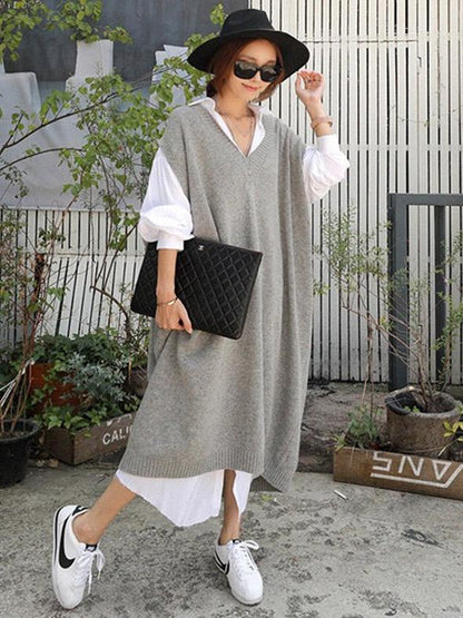 LOOSE V-NECK WOOLEN WAISTCOAT