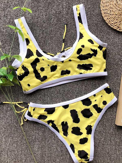 Contrast Lattice Bikini Swimsuit