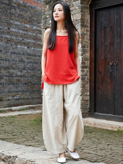 Loose  Ramie Cotton Wide-leg Pants