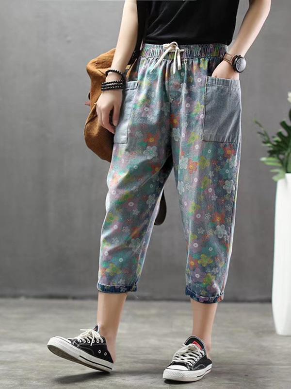 Vintage Loose Printed Jeans Harem Pants