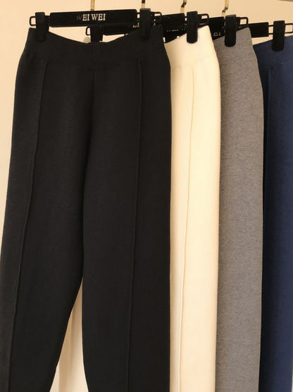 Simple Solid Color Empire Waisted Loose Knit Pants