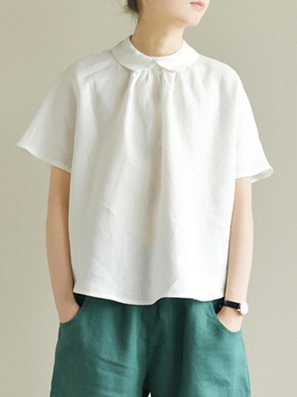 Leisure Solid Lapel Shirt Blouse Tops