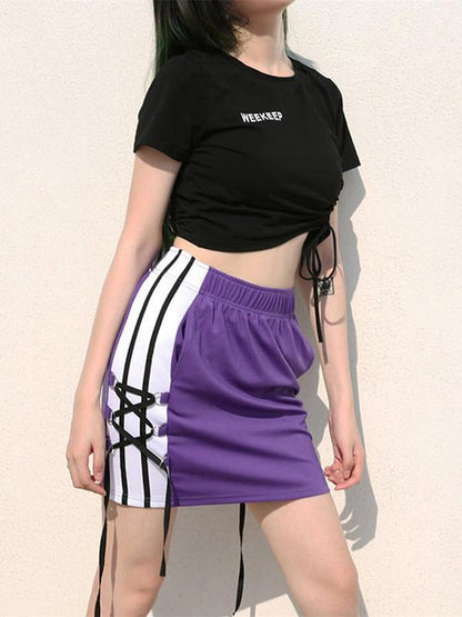 Casual Letters Printed Loose Exposed Navel T-Shirts Tops