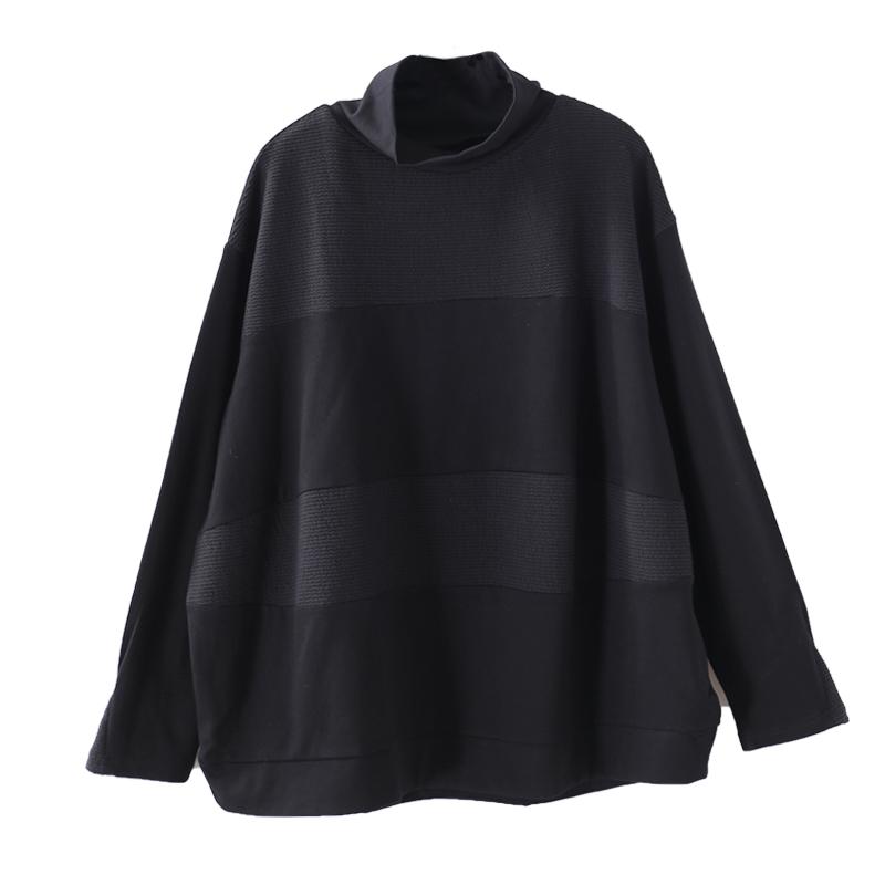 Buykud Literary Loose Wide Striped Turtleneck Sweatshirt
