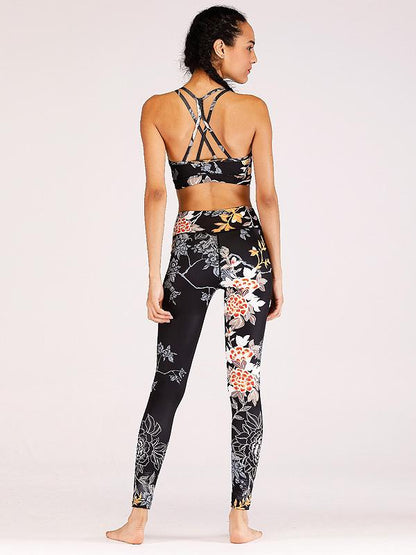 Floral Printed Spaghetti-neck Tank And Legging Yoga Suits