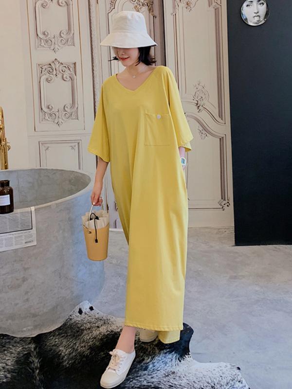 Original Solid V-Neck Dress