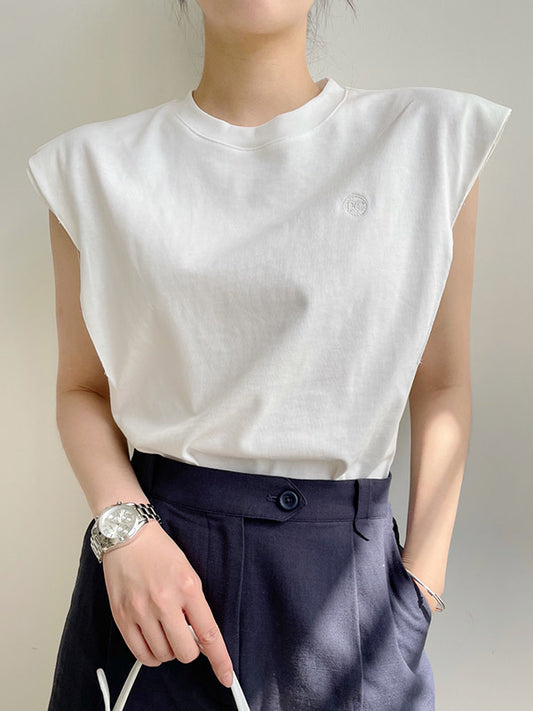 Simple Solid Color Round-Neck Cap-Sleeve Vest T-Shirt Tops