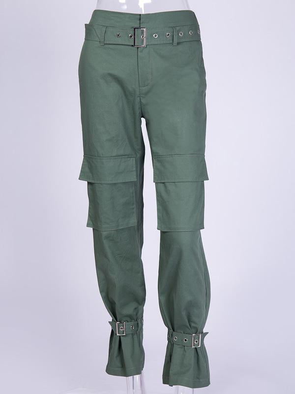 Punk Solid Bandage Pockets Harem Pants