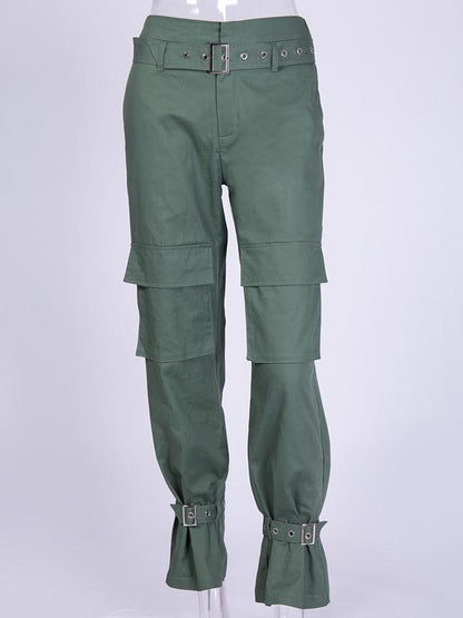 Punk Solid Bandage Pockets Harem Pants