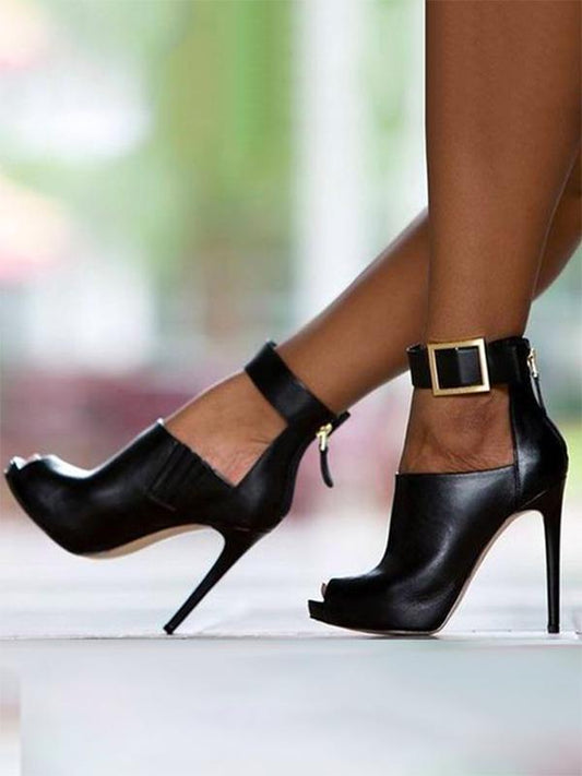 Fashion Solid Color Peep-toe High Heels