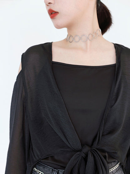Casual Solid Color Cold Shoulder Long Sleeves Sun-Protection Outwear