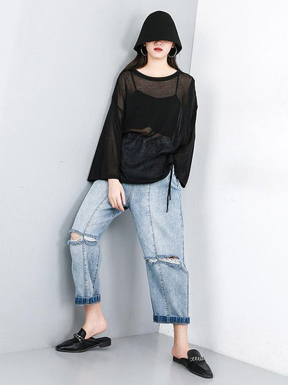 Ruffled See-through Sun-protection T-shirt
