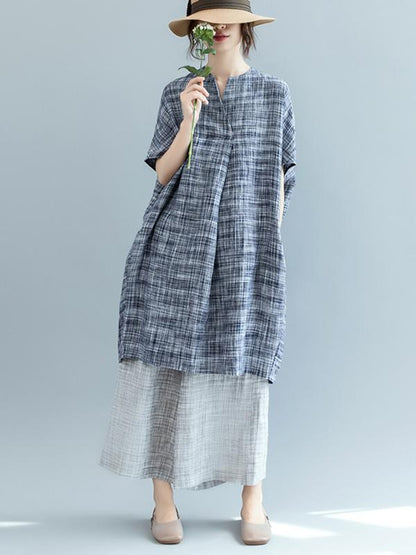 Loose Batwing Plaid Dress