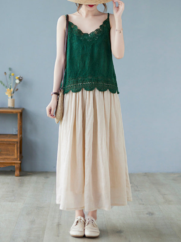 Original Solid Sleeveless Lace&Hollow V-Neck Vest