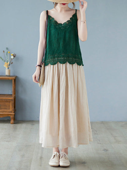 Original Solid Sleeveless Lace&Hollow V-Neck Vest