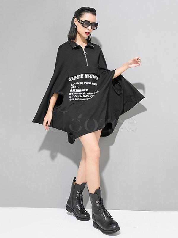 Loose Letter Printed Batwing Sleeves Cropped Cloak