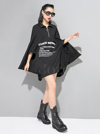 Loose Letter Printed Batwing Sleeves Cropped Cloak