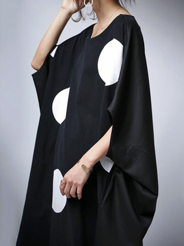 Original Loose Polka-Dot Round-Neck Batwing Sleeves Maxi Dress