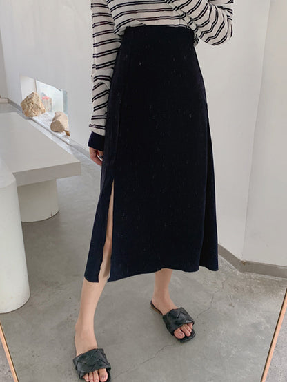 Original Solid Irregularity Split-Side A-Line Skirt