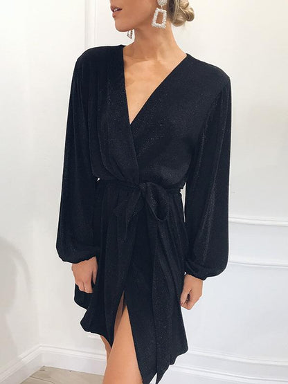 Ruffled Waistband Long Sleeve Dress