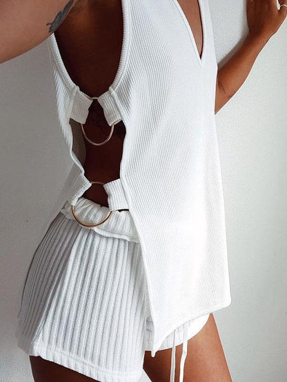 Solid Color Hollow Fashion T-shirts Tops