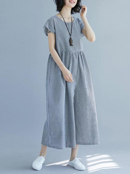 Loose Empire V-neck Plaid Jumpsuit