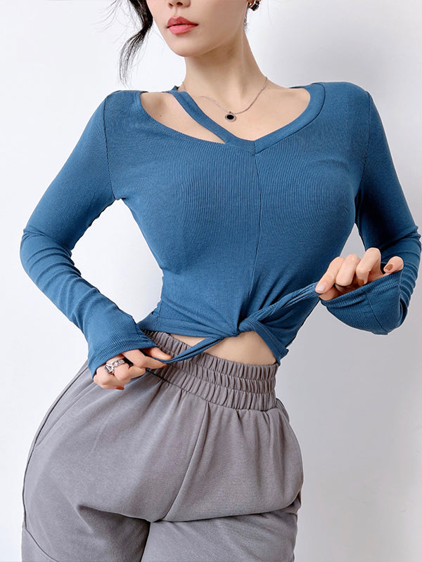 Long Sleeves Solid Color Yoga Tees