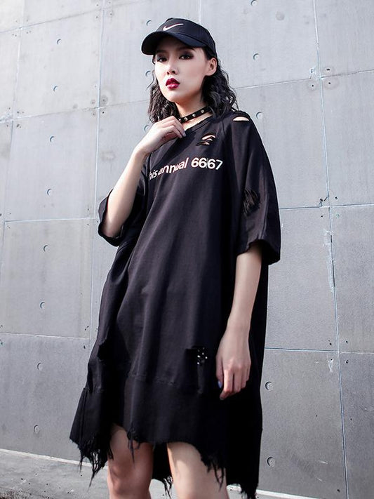 Oversize Shredded Long T-Shirt