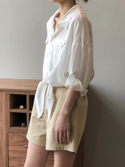 Urban Simple Solid Color Buttoned Split-Joint With Pocket Lapel Collar Long Sleeves Blouse