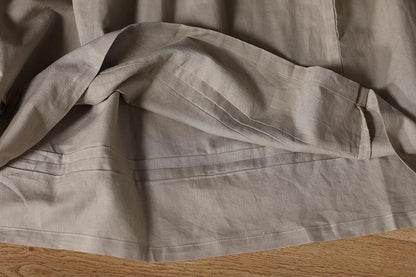 Beige Cotton Linen Loose Women Pleated Casual Dress