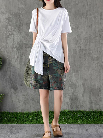 Cotton Asymmetric Solid T-Shirt